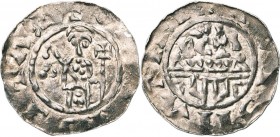NEDERLAND, HOLLAND, Graafschap, Floris I (1049-1061), AR denarius, Leiden. Imitatie van het Utrechtse type van Willem van Pont (1054-1076). Vz/ De sta...
