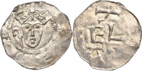 NEDERLAND, ZALTBOMMEL (?), AR denarius, na 1046. Imitatie van het Tielse type onder Hendrik III (1039-1056). Vz/ Gekroond hoofd v.v. met staf l. Kz/ I...