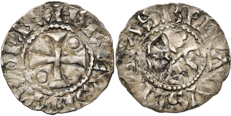 FRANCE, Royaume, Hugues Capet (987-996), AR denier, Beauvais. Avec l''évêque Her...