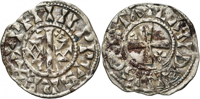 FRANCE, Royaume, Philippe Ier (1060-1108), AR denier, Château-Landon. D/ + PHIIL...