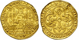 FRANCE, Royaume, Philippe VI de Valois (1328-1350), AV écu d''or à la chaise, 1e émission (janvier 1337). D/ Le roi assis dans une stalle gothique, te...