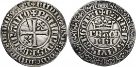 FRANCE, Royaume, Philippe VI de Valois (1328-1350), AR gros parisis, septembre 1329. D/ Croix pattée cantonnée d''un lis au 2e et au 3e. Double légend...