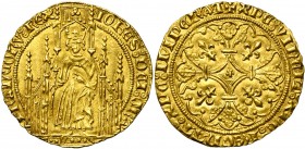 FRANCE, Royaume, Jean II le Bon (1350-1364), AV royal d''or, 2e émission (avril 1359). D/ Le roi deb. de f. sous un dais gothique, ten. le sceptre. R/...