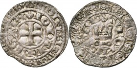 FRANCE, Royaume, Jean II le Bon (1350-1364), billon blanc au châtel fleurdelisé, 1e émission (janvier 1356). D/ IOHANNES REX Croix pattée. R/ TVRONVS...