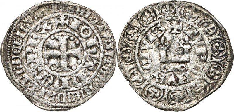 FRANCE, Royaume, Jean II le Bon (1350-1364), billon gros au châtel fleurdelisé, ...