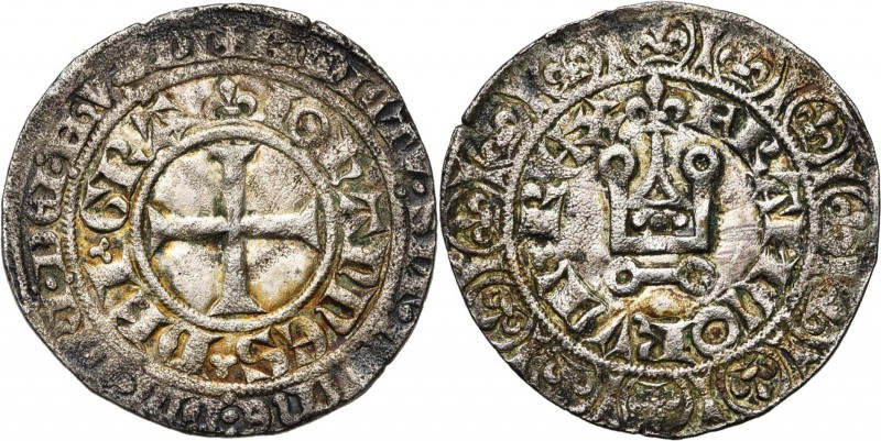 FRANCE, Royaume, Jean II le Bon (1350-1364), billon gros blanc au châtel fleurde...