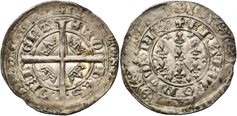 FRANCE, Royaume, Jean II le Bon (1350-1364), billon gros blanc aux fleurs de lis...