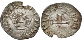 FRANCE, Royaume, Jean II le Bon (1350-1364), billon double tournois, 1e émission (août 1358). 7e type. D/ Grande couronne au-dessus de la barre annelé...