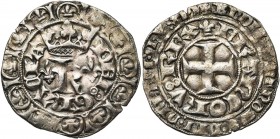 FRANCE, Royaume, Charles V (1364-1380), AR blanc au K, avril 1365. D/ Dans le champ, K couronné, accosté de deux lis. Bordure de douze lis. R/ Croix p...