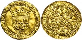 FRANCE, Royaume, Charles VI (1380-1422), AV écu d''or à la couronne, 3e émission (septembre 1389), point 17e, Saint-Quentin. D/ Ecu de France couronné...