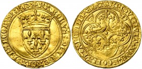 FRANCE, Royaume, Charles VI (1380-1422), AV écu d''or à la couronne, 3e émission (septembre 1389), point 18e, Paris. D/ Ecu de France couronné. R/ Cro...