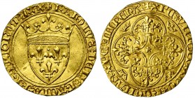 FRANCE, Royaume, Charles VI (1380-1422), AV écu d''or à la couronne, 3e émission (septembre 1389), point 20e, Villeneuve-lès-Avignon. D/ Ecu de France...