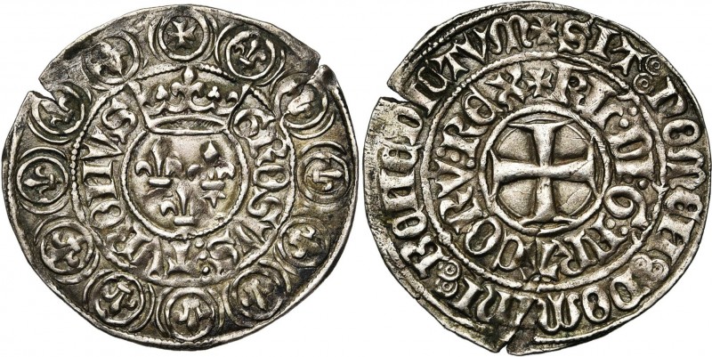 FRANCE, Royaume, Charles VI (1380-1422), AR gros aux lis couronnés (grossus), no...