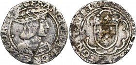 FRANCE, Royaume, François Ier (1515-1547), AR demi-teston, s.d., point 18e, Paris. 3e type. D/ B. à d., portant une couronne sur un chaperon. R/ Ecu d...