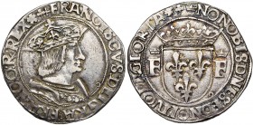 FRANCE, Royaume, François Ier (1515-1547), AR teston, s.d., point 12e, Lyon. 13e type. D/ B. cuir. à d., portant une couronne fermée. R/ Ecu de France...