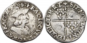 FRANCE, Royaume, François Ier (1515-1547), AR teston du Dauphiné, s.d. (1523-1528), point 2e, Romans. 2e type. D/ B. couronné et cuirassé à d. R/ Cham...