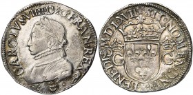FRANCE, Royaume, Charles IX (1560-1574), AR teston, 1567K, Bordeaux. 1er type. D/ B. l. et cuir. à g. R/ Ecu de France couronné, entre deux C couronné...