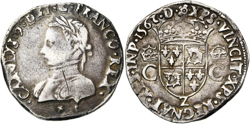 FRANCE, Royaume, Charles IX (1560-1574), AR teston du Dauphiné, 1562Z (le 2 inve...