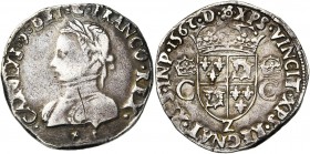 FRANCE, Royaume, Charles IX (1560-1574), AR teston du Dauphiné, 1562Z (le 2 inversé), Grenoble. D/ B. l. et cuir. à g. R/ Ecu couronné, écartelé Franc...