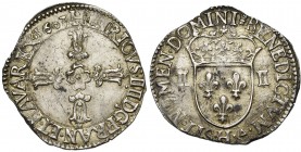 FRANCE, Royaume, Henri IV (1589-1610), AR quart d''écu, 1603H, La Rochelle. 2e type. D/ Croix feuillue. R/ Ecu de France couronné, entre II-II. Dupl. ...