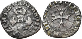 FRANCE, Royaume, Henri IV (1589-1610), Billon liard, 1601, Chambéry. D/ H couronné, entre trois lis. R/ Croix échancrée. Dupl. 1268; Ci. 1574; Laf. 11...