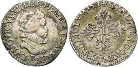FRANCE, Royaume, Louis XIII (1610-1643), AR demi-franc, 1611B, Rouen. 2e type. D/ B. enfantin à d., l. et cuir., au col fraisé. En dessous, B sur une ...