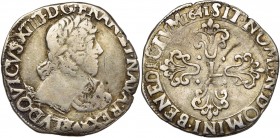 FRANCE, Royaume, Louis XIII (1610-1643), AR demi-franc, 1641&, Aix. D/ B. juvénile à d., l., dr. et cuir., au col rabattu. R/ Croix fleuronnée et fleu...