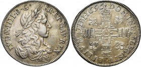 FRANCE, Royaume, Louis XIV (1643-1715), AR lis d''argent, 1656A, Paris. D/ B. juvénile à d., l. et dr. R/ Croix formée de huit L adossés et couronnés,...