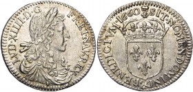FRANCE, Royaume, Louis XIV (1643-1715), AR douzième d''écu au buste juvénile, 1660&, Aix. D/ B. l. et dr. à d. R/ Ecu de France couronné. Dupl. 1486; ...