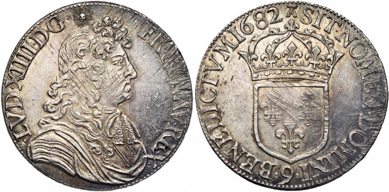 FRANCE, Royaume, Louis XIV (1643-1715), AR écu à la cravate, 16829, Rennes. 2e é...