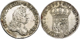 FRANCE, Royaume, Louis XIV (1643-1715), AR écu de Flandre, 1686LL, Lille. Dit "carambole". Deuxième buste. Différent: croissant. D/ B. dr. à d., coiff...