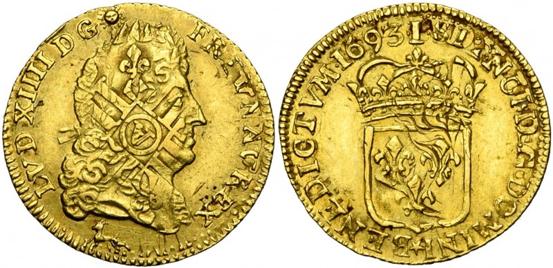 FRANCE, Royaume, Louis XIV (1643-1715), AV demi-louis d''or à l''écu, 1693I, Lim...