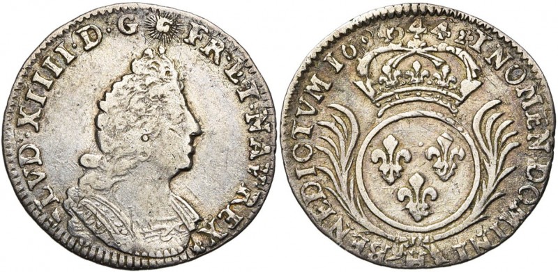 FRANCE, Royaume, Louis XIV (1643-1715), AR douzième d''écu aux palmes, 1694H, La...