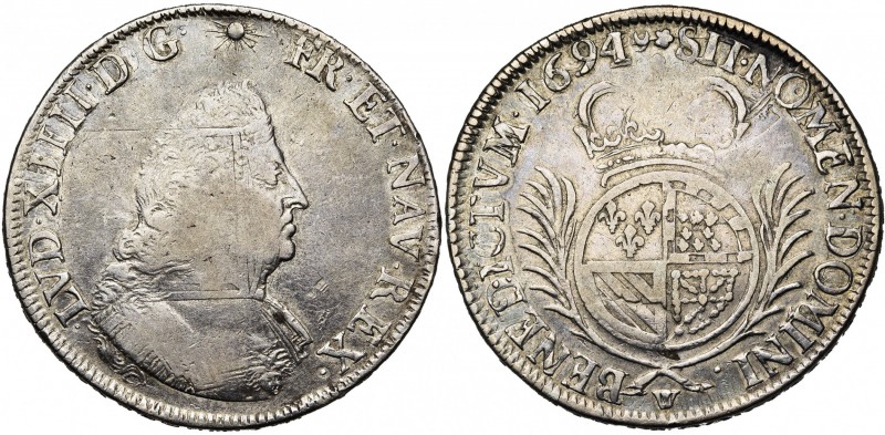 FRANCE, Royaume, Louis XIV (1643-1715), AR écu de Flandre aux palmes, 1694W, Lil...