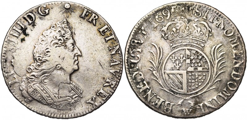 FRANCE, Royaume, Louis XIV (1643-1715), AR demi-écu de Flandre aux palmes, 1696 ...