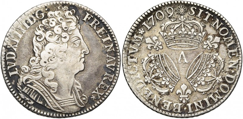 FRANCE, Royaume, Louis XIV (1643-1715), AR quart d''écu aux trois couronnes, 170...