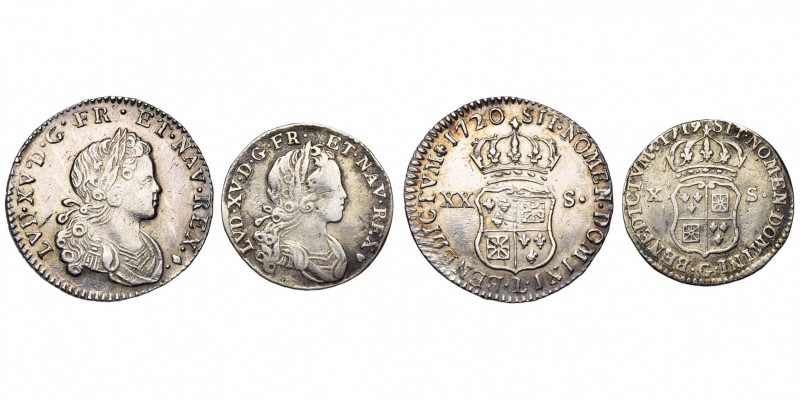 FRANCE, Royaume, Louis XV (1715-1774), lot de 2 p.: 20 sols de Navarre, 1720L, B...