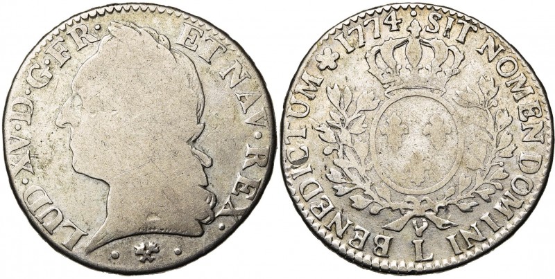 FRANCE, Royaume, Louis XV (1715-1774), AR demi-écu à la vieille tête, 1774L, Bay...