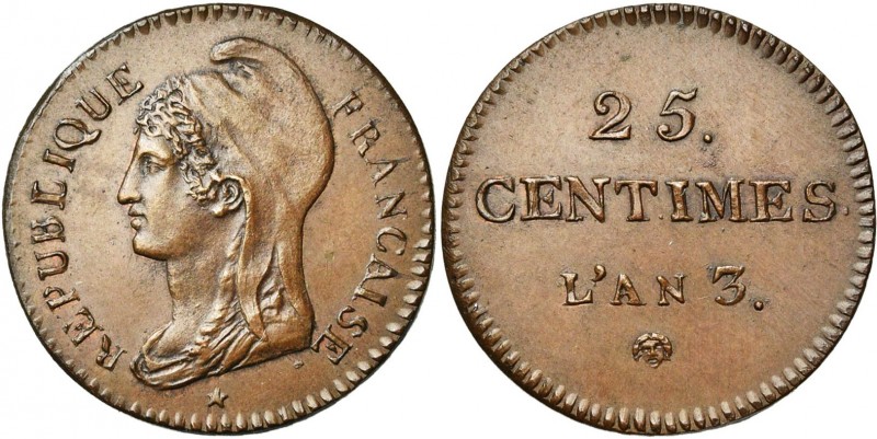 FRANCE, Convention (1792-1795), Cu 25 centimes, an 3 (1794-1795). Type Dupré. Ga...