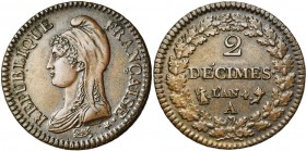 FRANCE, Directoire (1795-1799), Cu 2 décimes, an 4A, Paris. Gad. 300.
TB à SUP