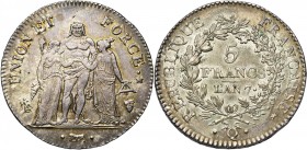 FRANCE, Directoire (1795-1799), AR 5 francs, an 7A, Paris. Union et Force. Gad. 563. Belle patine. Léger coup sur la tranche.
pr. SUP