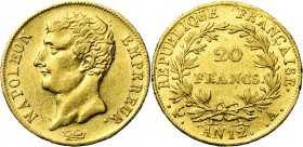 FRANCE, Napoléon Ier (1804-1814), AV 20 francs, an 12A, Paris. Gad. 1021. Nettoyé.
TB