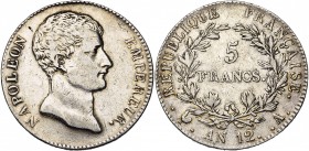 FRANCE, Napoléon Ier (1804-1814), AR 5 francs, an 12A, Paris. Gad. 579.
pr. TB