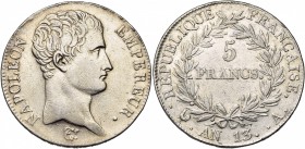 FRANCE, Napoléon Ier (1804-1814), AR 5 francs, an 13A, Paris. Gad. 580. Nettoyé.
TB