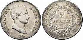 FRANCE, Napoléon Ier (1804-1814), AR 2 francs, an 13A, Paris. Gad. 495. Belle patine.
TB
