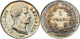 FRANCE, Napoléon Ier (1804-1814), AR 1 franc, an 13A, Paris. Gad. 443. Petites taches. Belle patine irisée.
SUP