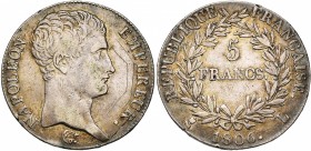 FRANCE, Napoléon Ier (1804-1814), AR 5 francs, 1806L, Bayonne. Gad. 581. Griffes au droit.
B à TB