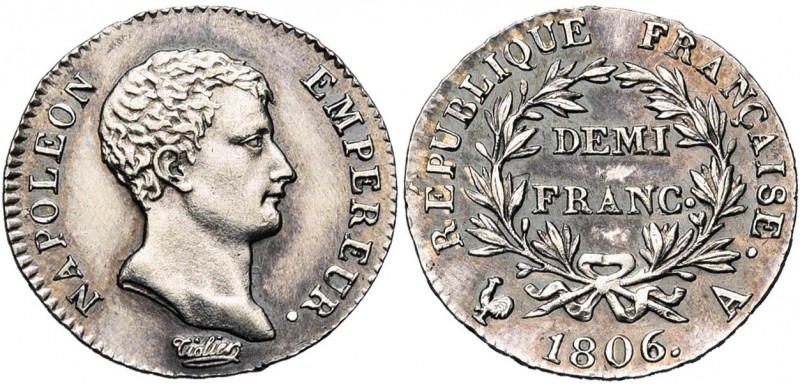 FRANCE, Napoléon Ier (1804-1814), AR demi-franc, 1806A, Paris. Gad. 396. Nettoyé...