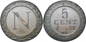 FRANCE, Napoléon Ier (1804-1814), Cu 5 centimes, 1808BB, Strasbourg. Gad. 127.
TB à SUP