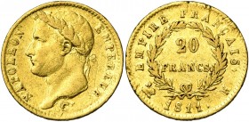 FRANCE, Napoléon Ier (1804-1814), AV 20 francs, 1811K, Bordeaux. Gad. 1025. Rare.
B à TB